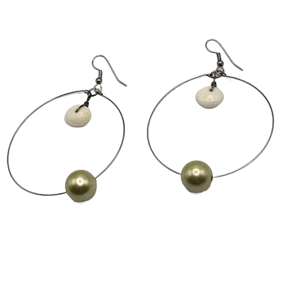 Jewelry - Faux Pearl and Shell Hoop Earrings